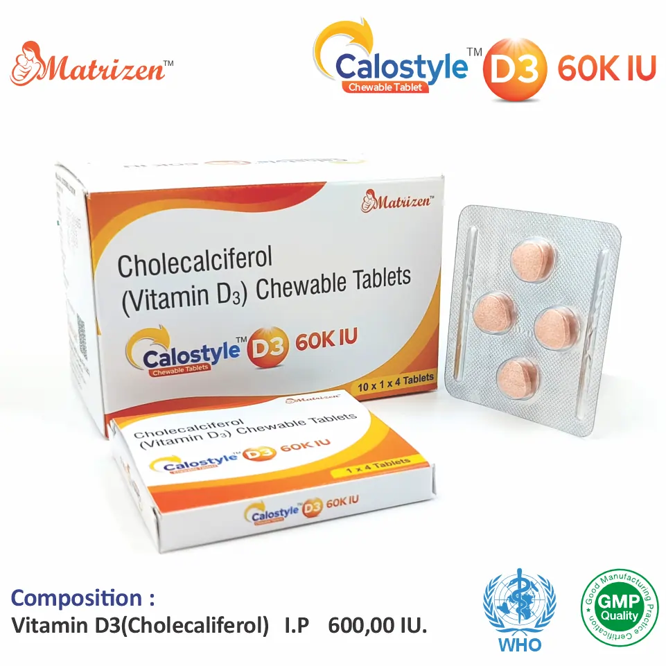 Cholecalciferol 60K IU Chewable Tablets at the best price in PCD Pharma Franchise for Vitamin D3 Supplementation